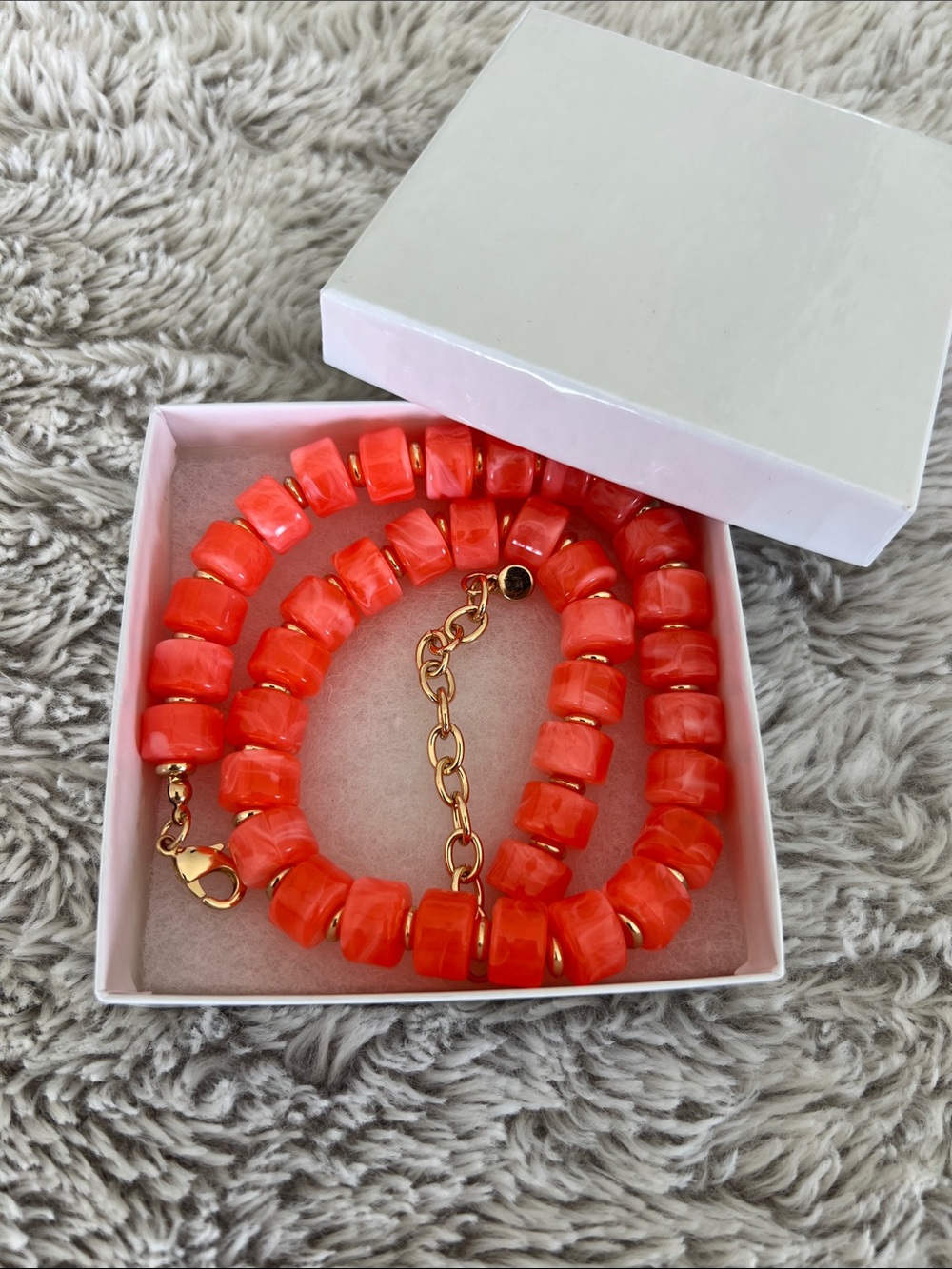 Coral Beaded Statement Necklace - Gold Accents